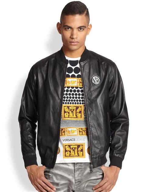 versace jeans leather jacket|versace leather jacket men's.